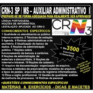 Apostila CRN 3ª Região SP / MS - AUXILIAR ADMINISTRATIVO I - Teoria + 3.500 Exercícios - Concurso 2019