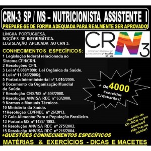 Apostila CRN 3ª Região SP / MS - NUTRICIONISTA ASSISTENTE I - Teoria + 4.000 Exercícios - Concurso 2019