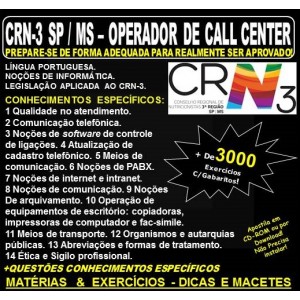 Apostila CRN 3ª Região SP / MS - OPERADOR de CALL CENTER - Teoria + 3.000 Exercícios - Concurso 2019