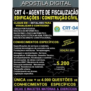 Apostila CRT-04 Agente de Fiscalização EDIFICAÇÕES/CONSTRUÇÃO CIVIL - Teoria + 5.200 Exercícios - Concurso 2020