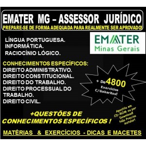 Apostila EMATER MG - ASSESSOR JURÍDICO - Teoria + 4.800 Exercícios - Concurso 2018