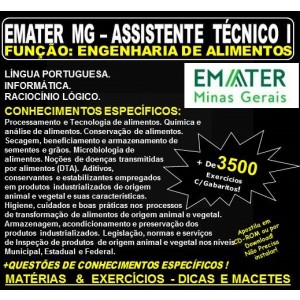 Apostila EMATER MG - ASSISTENTE TÉCNICO I - Função: ENGENHARIA de ALIMENTOS - Teoria + 3.500 Exercícios - Concurso 2018