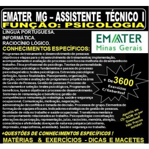 Apostila EMATER MG - ASSISTENTE TÉCNICO I - Função: PSICOLOGIA - Teoria + 3.600 Exercícios - Concurso 2018