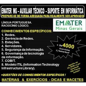 Apostila EMATER MG - AUXILIAR TÉCNICO - SUPORTE em INFORMÁTICA - Teoria + 4.000 Exercícios - Concurso 2018