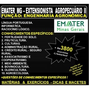 Apostila EMATER MG - EXTENSIONISTA AGROPECUÁRIO II - Função: ENGENHARIA AGRONÔMICA - Teoria + 3.800 Exercícios - Concurso 2018