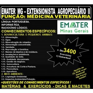 Apostila EMATER MG - EXTENSIONISTA AGROPECUÁRIO II - Função: MEDICINA VETERINÁRIA - Teoria + 3.400 Exercícios - Concurso 2018