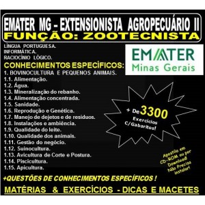 Apostila EMATER MG - EXTENSIONISTA AGROPECUÁRIO II - Função: ZOOTECNISTA - Teoria + 3.300 Exercícios - Concurso 2018