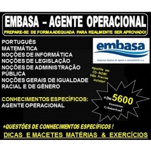 Apostila EMBASA - AGENTE OPERACIONAL - Teoria + 5.600 Exercícios - Concurso 2022