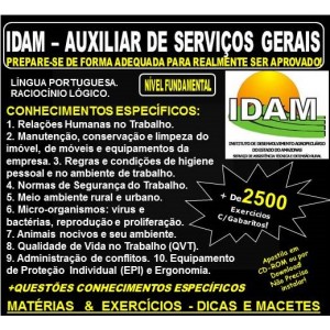 Apostila IDAM - AUXILIAR de SERVIÇOS GERAIS - Teoria + 2.500 Exercícios - Concurso 2018 