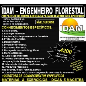Apostila IDAM - ENGENHEIRO FLORESTAL - Teoria + 4.200 Exercícios - Concurso 2018