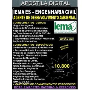 Apostila IEMA ES - Agente de Desenvolvimento Ambiental - ENGENHARIA CIVIL - Teoria + 10.800 Exercícios - Concurso 2023