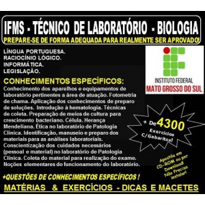 Apostila IFMS - TÉCNICO de LABORATÓRIO - BIOLOGIA - Teoria + 4.300 Exercícios - Concurso 2018