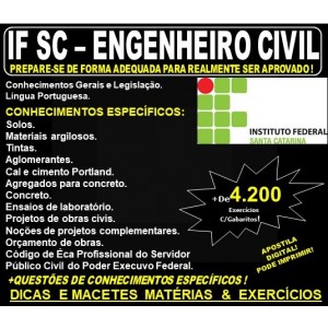Apostila IF SC - ENGENHEIRO CIVIL - Teoria + 4.200 Exercícios - Concurso 2019
