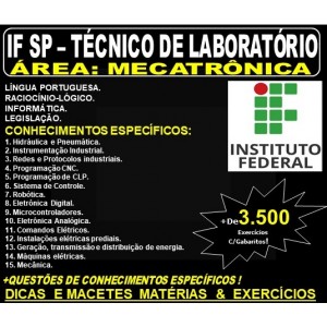 Apostila IF SP - TÉCNICO de LABORATÓRIO - Área: MECATRÔNICA - Teoria + 3.500 Exercícios - Concurso 2019