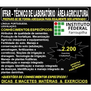 Apostila IFFAR - TÉCNICO de LABORATÓRIO / Área AGRICULTURA - Teoria + 2.200 Exercícios - Concurso 2019