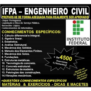 Apostila IFPA - ENGENHEIRO CIVIL - Teoria + 4.500 Exercícios - Concurso 2019
