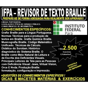 Apostila IFPA - REVISOR de TEXTO BRAILLE  - Teoria + 2.500 Exercícios - Concurso 2019