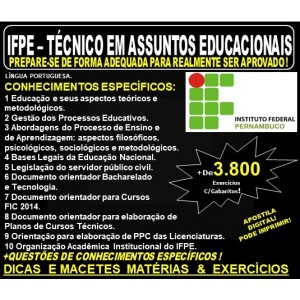 Apostila IFPE - TÉCNICO em ASSUNTOS EDUCACIONAIS - Teoria + 3.800 Exercícios - Concurso 2019