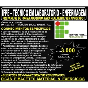 Apostila IFPE - TÉCNICO de LABORATÓRIO - Área: ENFERMAGEM - Teoria + 3.000 Exercícios - Concurso 2019
