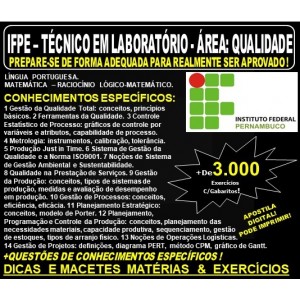 Apostila IFPE - TÉCNICO em LABORATÓRIO - Área: QUALIDADE - Teoria + 3.000 Exercícios - Concurso 2019