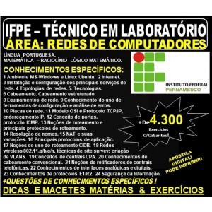 Apostila IFPE - TÉCNICO em LABORATÓRIO - Área: REDE de COMPUTADORES - Teoria + 4.300 Exercícios - Concurso 2019