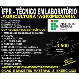 Apostila IFPR - Técnico em Laboratório - AGRICULTURA / AGROPECUÁRIA  - Teoria + 3.500 Exercícios - Concurso 2019