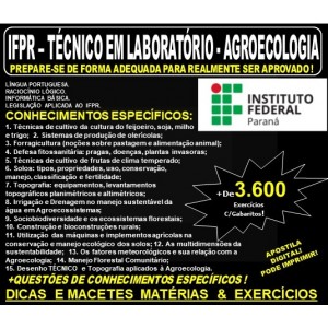 Apostila IFPR - Técnico em Laboratório - AGROECOLOGIA  - Teoria + 3.600 Exercícios - Concurso 2019