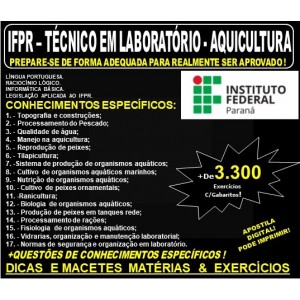 Apostila IFPR - Técnico em Laboratório - AQUICULTURA - Teoria + 3.300 Exercícios - Concurso 2019