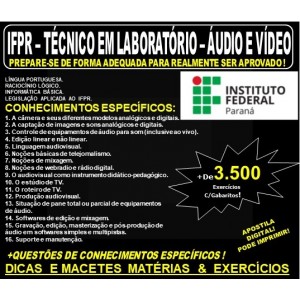 Apostila IFPR - Técnico em Laboratório - ÁUDIO E VÍDEO - Teoria + 3.500 Exercícios - Concurso 2019