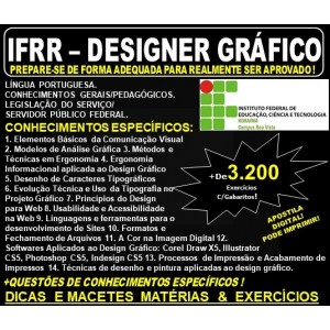 Apostila IFRR - DESIGNER GRÁFICO - Teoria + 3.200 Exercícios - Concurso 2019
