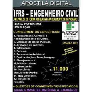 Apostila IFRS - ENGENHEIRO CIVIL - Teoria + 11.000 exercícios - Concurso 2022