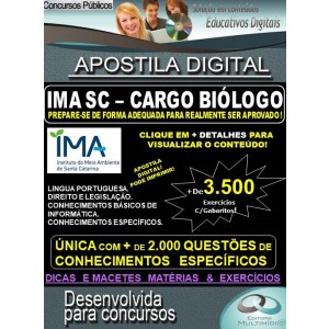 Apostila IMA SC - Cargo BIÓLOGO - Teoria + 3.500 exercícios - Concurso 2019