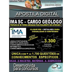 Apostila IMA SC - Cargo GEÓLOGO - Teoria + 3.300 exercícios - Concurso 2019