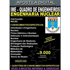 APOSTILA IME - QUADRO de ENGENHEIROS - ENGENHARIA NUCLEAR - Teoria + 9.000 Exercícios - Concurso 2023