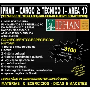Apostila IPHAN - Cargo 2: TÉCNICO I - ÁREA 10 - HISTÓRIA - Teoria + 3.100 Exercícios - Concurso 2018