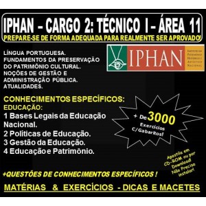 Apostila IPHAN - Cargo 2: TÉCNICO I - ÁREA 11 - EDUCAÇÃO - Teoria + 3.000 Exercícios - Concurso 2018