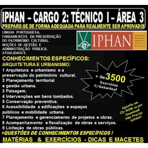 Apostila IPHAN - Cargo 2: TÉCNICO I - ÁREA 3 - ARQUITETURA E URBANISMO - Teoria + 3.500 Exercícios - Concurso 2018