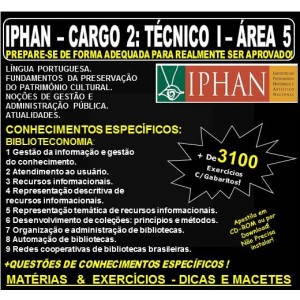 Apostila IPHAN - Cargo 2: TÉCNICO I - ÁREA 5 - BIBLIOTECONOMIA - Teoria + 3.100 Exercícios - Concurso 2018