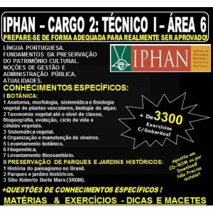 Apostila IPHAN - Cargo 2: TÉCNICO I - ÁREA 6 - I BOTÂNICA,  II PRESERVAÇÃO DE PARQUES E JARDINS HISTÓRICOS - Teoria + 3.300 Exercícios - Concurso 2018