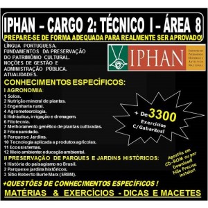 Apostila IPHAN - Cargo 2: TÉCNICO I - ÁREA 8 - I AGRONOMIA, II PRESERVAÇÃO DE PARQUES E JARDINS HISTÓRICOS - Teoria + 3.300 Exercícios - Concurso 2018