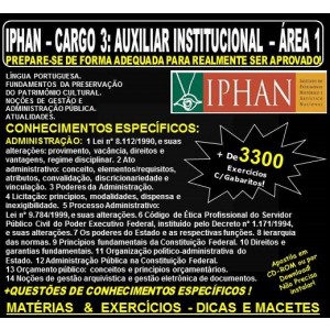 Apostila IPHAN - Cargo 3: AUXILIAR INSTITUCIONAL - ÁREA 1 - ADMINISTRAÇÃO - Teoria + 3.300 Exercícios - Concurso 2018