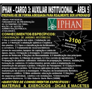 Apostila IPHAN - Cargo 3: AUXILIAR INSTITUCIONAL - ÁREA 5 - CONSERVAÇÃO DE JARDINS HISTÓRICOS - Teoria + 3.100 Exercícios - Concurso 2018
