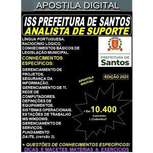 Apostila Prefeitura de Santos - ANALISTA de SUPORTE - Teoria + 10.400 exercícios - Concurso 2023
