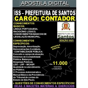 Apostila ISS Prefeitura de Santos  - CONTADOR -  Teoria +11.000 Exercícios - Concurso 2023