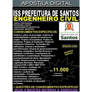 Apostila ISS Prefeitura de Santos  - ENGENHEIRO CIVIL - Teoria + 11.000 exercícios - Concurso 2023
