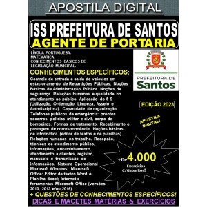 Apostila ISS Prefeitura de Santos - AGENTE de PORTARIA - Teoria +4.000 Exercícios - Concurso 2023