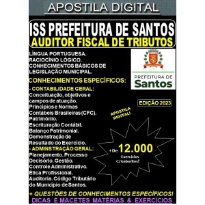 Apostila Prefeitura de Santos SP - AUDITOR FISCAL de TRIBUTOS -Teoria +12.000 exercícios - Concurso 2023
