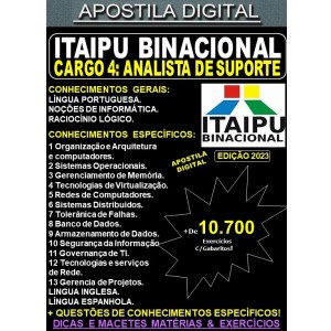 Apostila ITAIPU - Cargo 4 - ANALISTA de SUPORTE - Teoria + 10.700 Exercícios - Concurso 2023