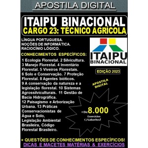 Apostila ITAIPU - Cargo 23 - TÉCNICO AGRÍCOLA - Teoria + 8.000 Exercícios - Concurso 2023