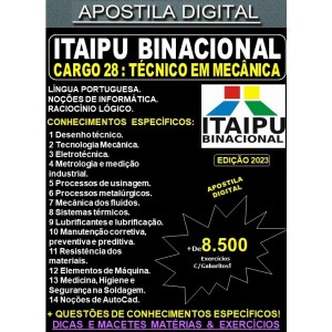 Apostila ITAIPU - Cargo 28 - TÉCNICO MECÂNICA - Teoria + 8.500 Exercícios - Concurso 2023